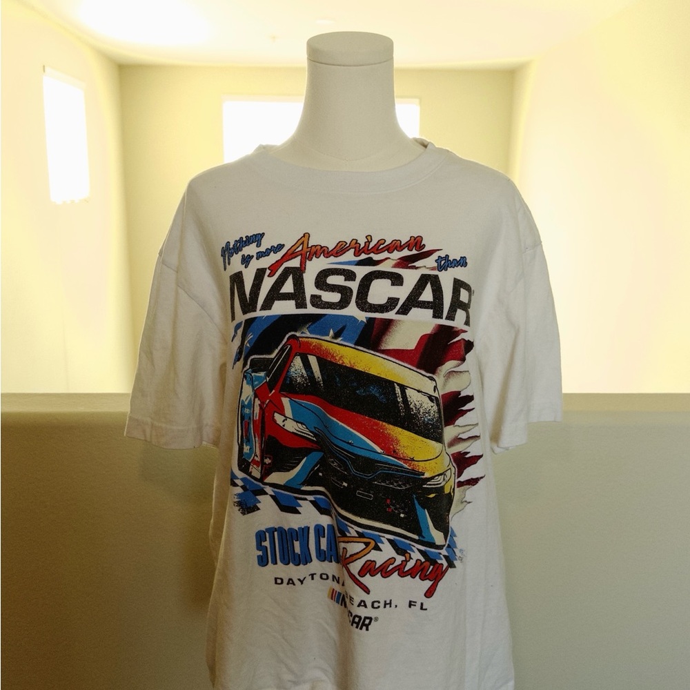 Nascar White Short Sleeve Tee with Multicolor Graphic